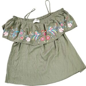 Savanna Jane Embroidered off the shoulder blouse Green Plus size 3x Cottagecore